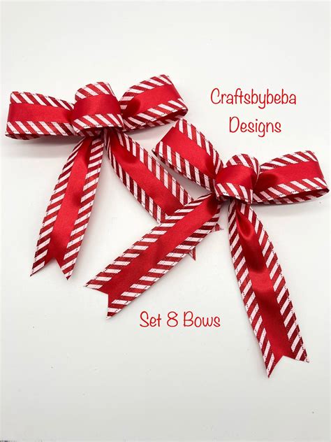 Christmas Red And White Decorative Bows Set Bows Red And Etsy