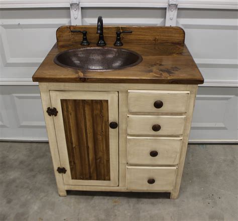 Rustic Farmhouse Vanity 32 Copper Sink Antique White Bathroom Vanity Bathroom Vanity With Sink