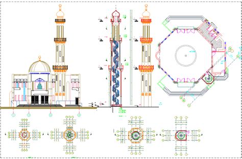 Mosque Layout Plan Detail View Dwg File Cadbull