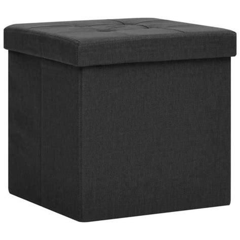 Moh Tabouret De Rangement Pliable Noir Faux Lin Cdiscount Maison