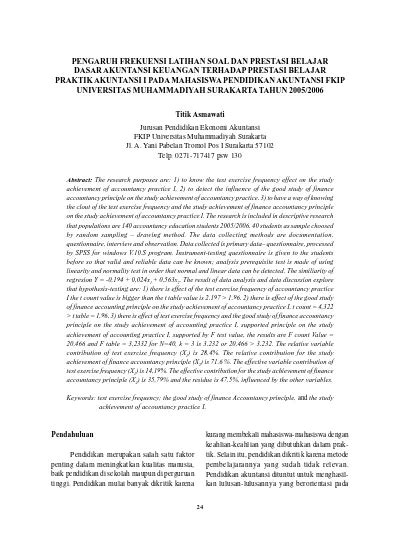 Pengaruh Frekuensi Latihan Soal Dan Prestasi Belajar Dasar Akuntansi