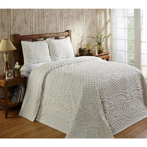 Quilts Home Ivory Color King Size Embroidered Coverlet Bedspread Ultra