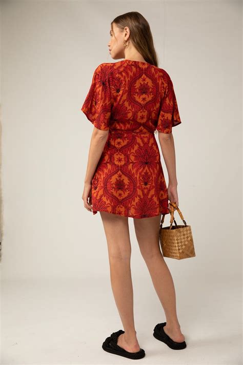 Rue Stiic Nina Mini Wrap Dress Damask Floral