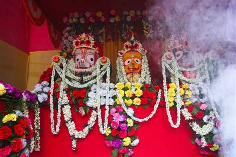 Idols of God Jagannath, Balaram and Goddess Suvadra, India Stock Photo ...