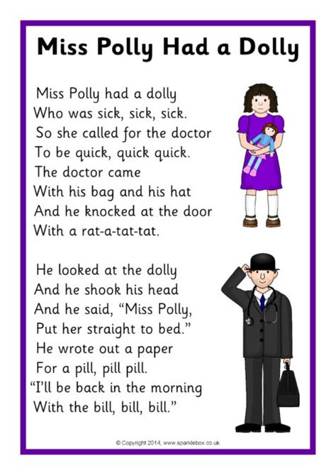 Miss Polly Had A Dolly Song Sheet Sb11711 Sparklebox Nursery