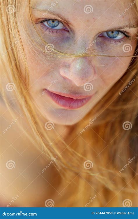 A Lovely Blonde Topless Softball Player Poses Outdoor While Enjoying The Spring Weather Stock