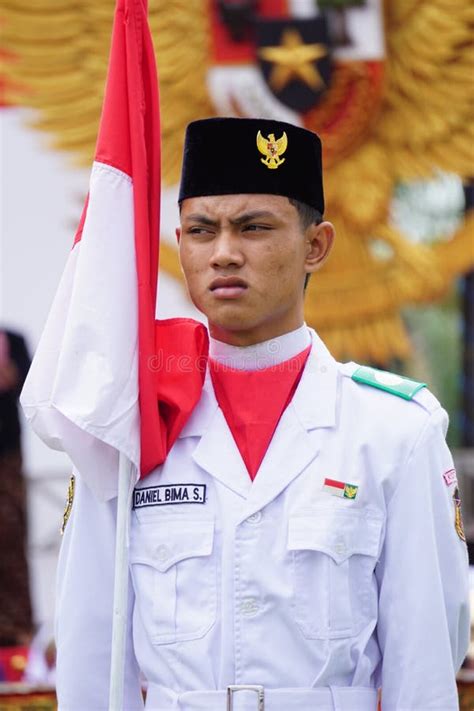 Paskibraka Indonesian Flag Raiser With National Flag During Grebeg
