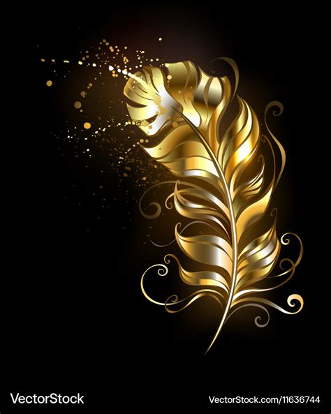 Golden Fluffy Feather Royalty Free Vector Image