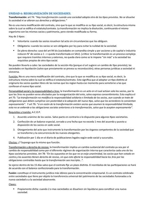 Transformación Fusión y Escisión de Sociedades Comerciales UNIDAD 6