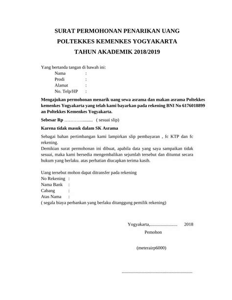 Pdf Surat Permohonan Penarikan Uang Poltekkes Filekarena Tidak