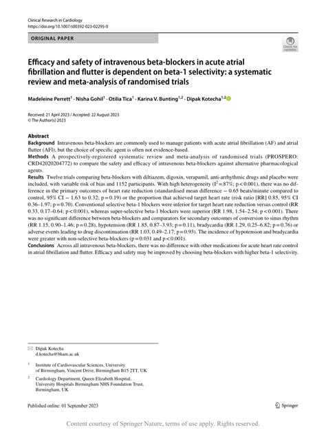 Pdf Efficacy And Safety Of Intravenous Beta Blockers In Acute Atrial