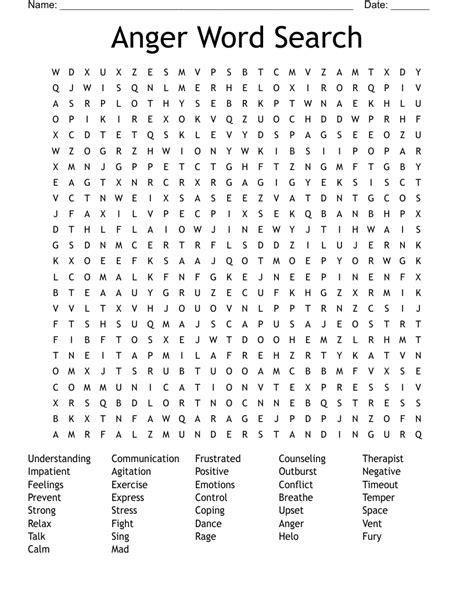 Anger Word Search Wordmint