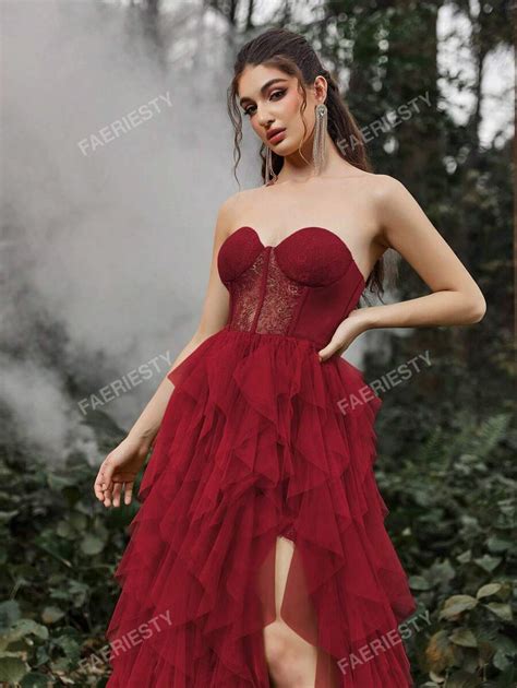 Faeriesty Vestido Formal De Tubo Con Dobladillo De Malla Superpuesto Y