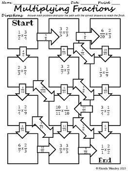 Multiplying Fractions Maze By Rhonda S Resources TPT