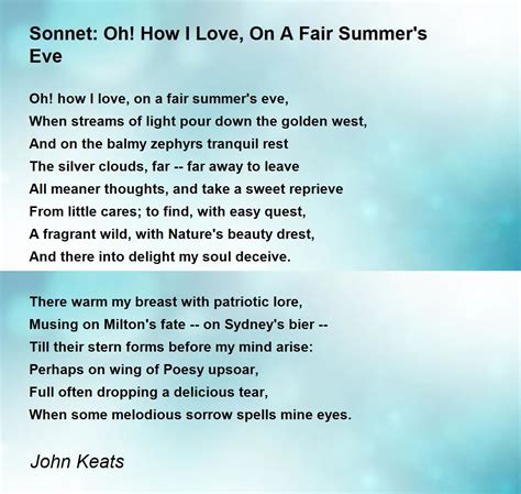 Sonnet Oh How I Love On A Fair Summer S Eve Poem By John Keats Poem Hunter