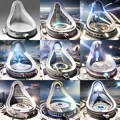 Duchamp's Fountain (1917) transformed into Space Age architecture. : r/StableDiffusion