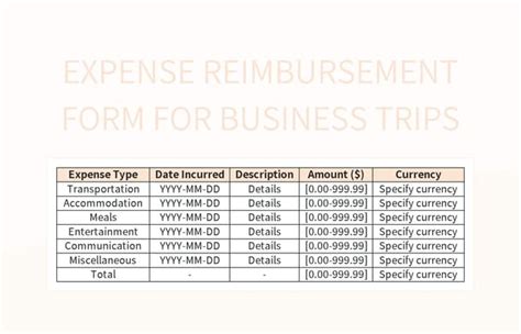 Expense Reimbursement Form For Business Trips Excel Template And Google