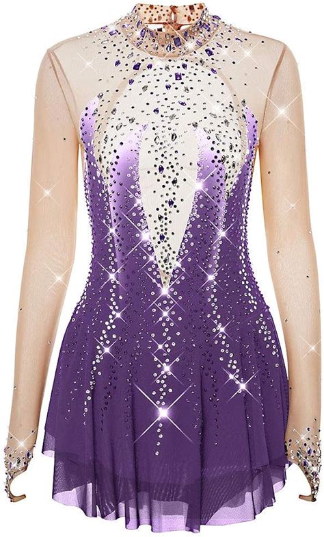 Kmgjc Dark Purple Figure Skating Dress Women S Girls Long Sleeve Ice