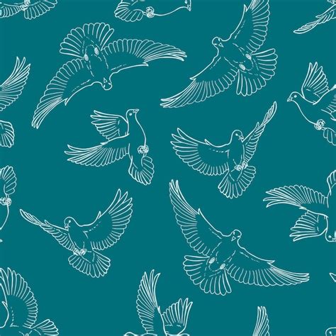 Premium Vector Seamless Pattern With Hand Drawn Dove Outline Line Art