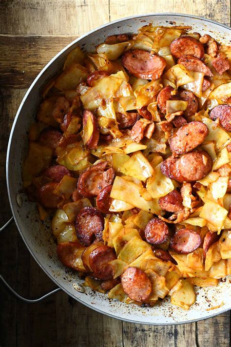 Fried Cabbage With Kielbasa Serving Dumplings