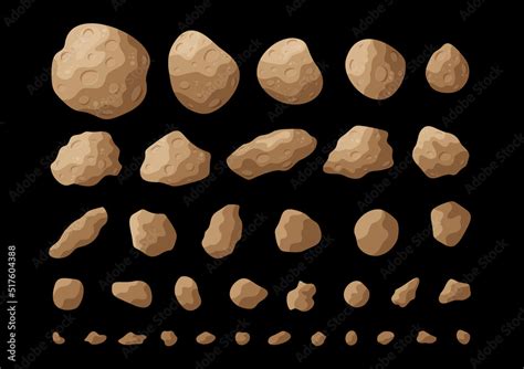 Cartoon Space Asteroids Vector Illustration Set Colorful Collection Of Isolated Space Stones