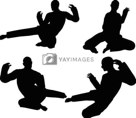 Karate Martial Art Silhouettes Of Men In Flying Kick Karate Poses By Istanbul2009 Vectors