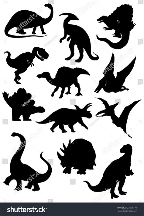 Variety Silhouettes Dinosaur Stock Vector Illustration 123676771