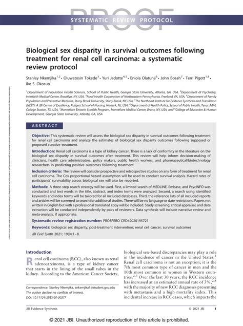 Pdf Biological Sex Disparity In Survival Outcomes Following Treatment For Renal Cell Carcinoma