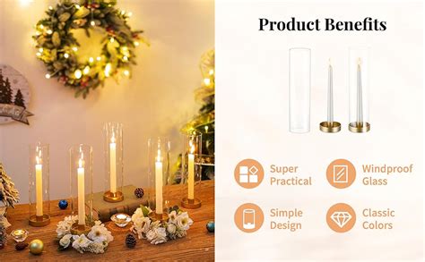 Nuptio Hurricane Glass Candlestick Holders 10 Set Bulk Gold Taper Candle Holder