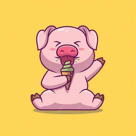 Premium Vector | Cute pig eating ice cream cartoon illustration