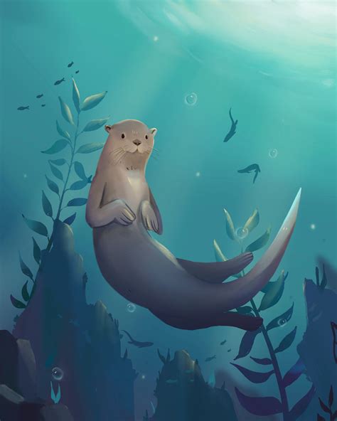 Swimming Otter Drawing