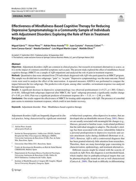 Effectiveness Of Mindfulness Based Cognitive Therapy For Reducing