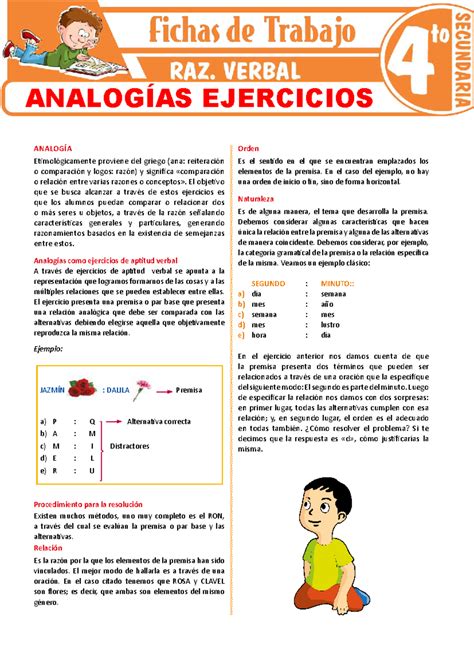 Analogias Ejercicios Para Cuarto Grado De Secundaria AnalogÍa Etimológicamente Proviene Del