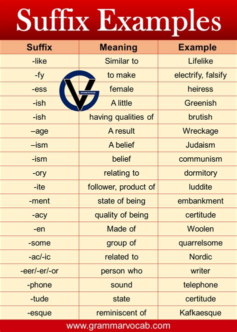 100 Suffixes With Meaning And Examples Grammarvocab