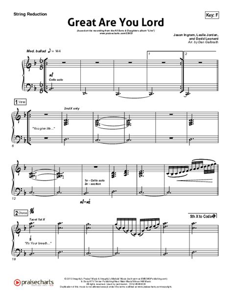 Great Are You Lord String Reduction Sheet Music Pdf All Sons