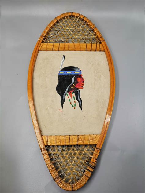 Vintage Bear Paw Snowshoe Decorated With A Portrait Of A First Etsy