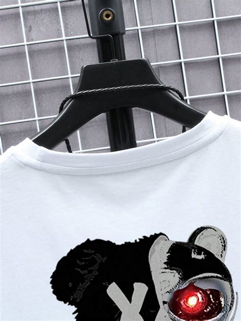 Manfinity Emrg Men Cotton Bear Letter Graphic Tee Shein Usa