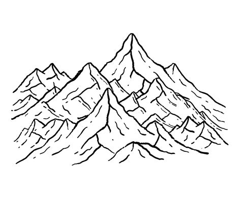 Mountains In Engraving Style Nature Landscape Of Highlands Rocky