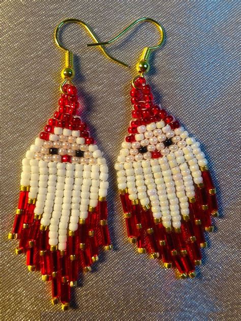 Christmas Holiday Seed Bead Fringe Santa Earrings Etsy Canada In