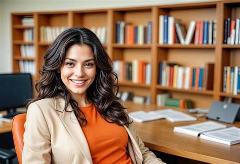 Smiling Latina Woman In Office Premium AI Generated Image