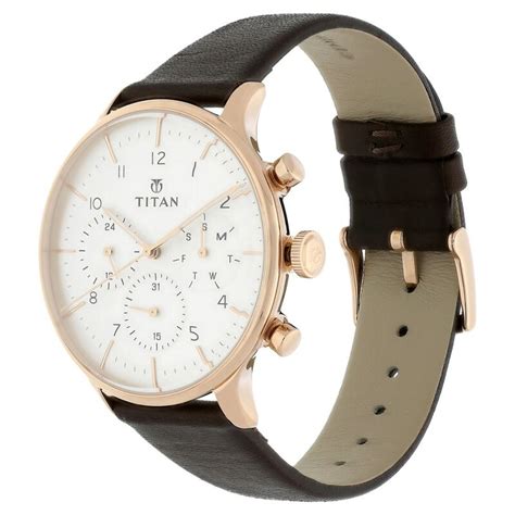 Buy Online Titan Quartz Multifunction White Dial Leather Strap Watch