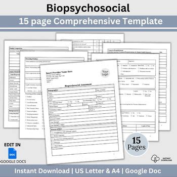 Biopsychosocial Assessment Editable Google Doc Psychotherapy Template