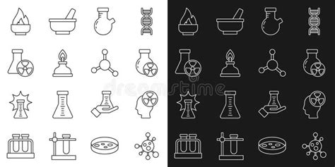 Set Line Molecule Head And Radiation Symbol Test Tube Flask Alcohol