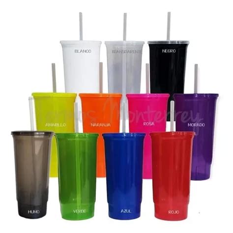 Comprar 50 Vaso Neon Tapa Y Popote 32 Oz No Personalizado Termo Dul