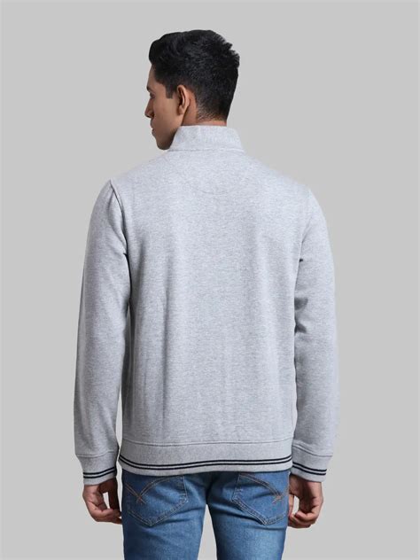 Men Grey Tailored Fit Solid Cotton Full Sleeve Henley Neck Collar Swea