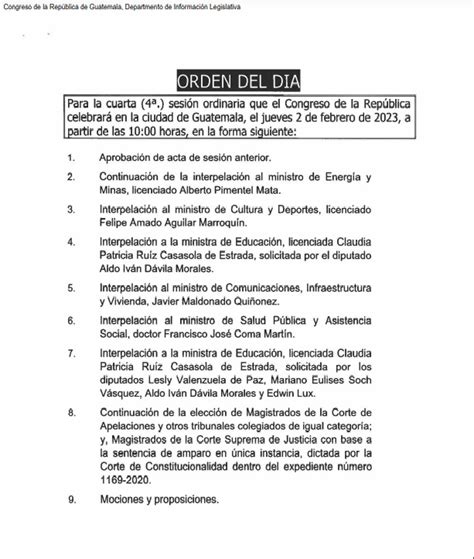 Congreso Guatemala on Twitter Conoce los proyectos de Orden del Día