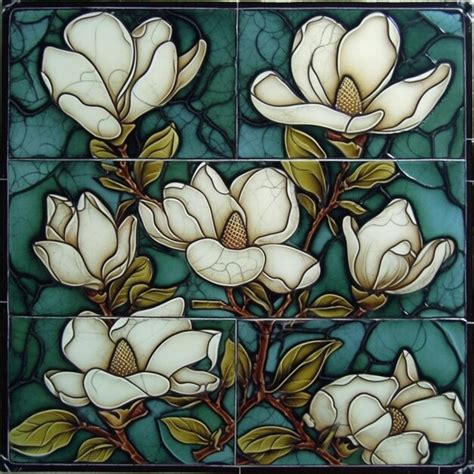 Premium AI Image A Close Up Of A Stained Glass Panel With Flowers On