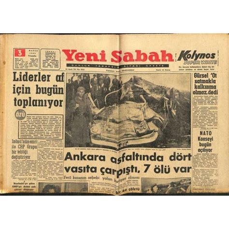 Gökçe Koleksiyon Yeni Sabah Gazetesi 3 Mayıs 1962 Samsun Fiyatı