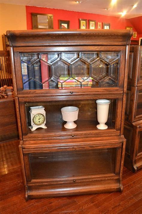 Mission Oak Barrister Bookcase With Leaded Glass 3 Stack High Mission Oak Barrister Bookcase