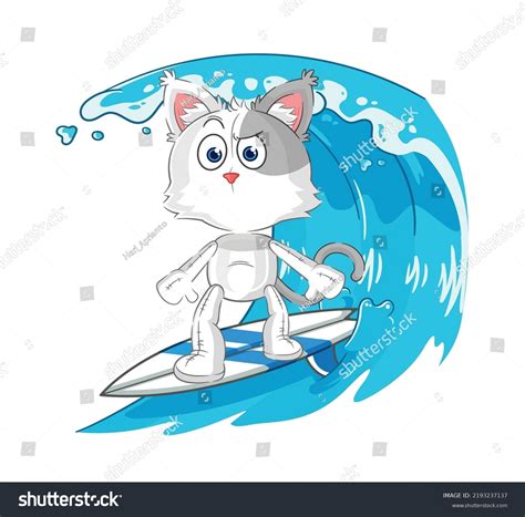 Cat Surfing Character Cartoon Mascot Vector Stock Vector Royalty Free